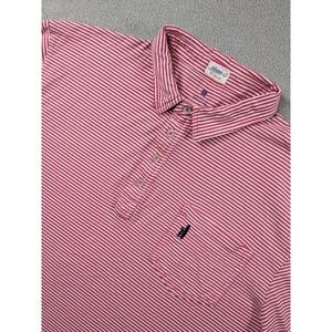 Johnnie-O West Coast Prep Mens XL Pink White Striped Cotton Polo Shirt Pocket